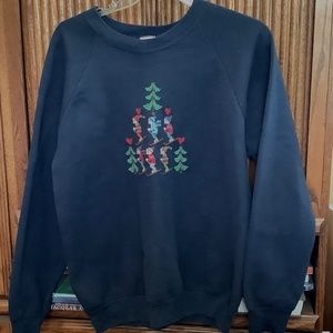 Sweatshirt with hand cross-stitched design